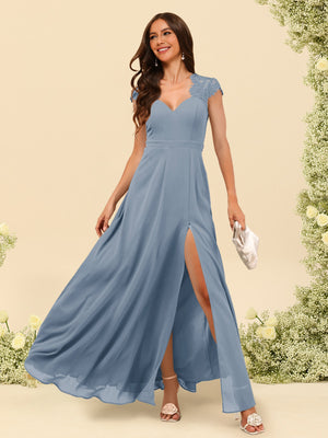 A-Line/Princess V-Neck Floor-Length Bridesmaid Dresses With Split Side