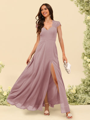A-Line/Princess V-Neck Floor-Length Bridesmaid Dresses With Split Side