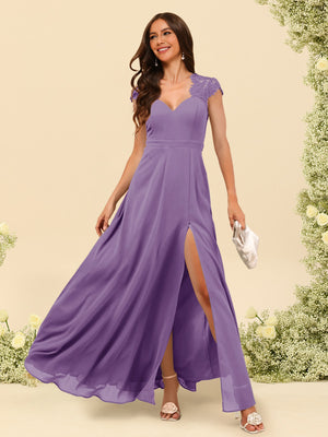 A-Line/Princess V-Neck Floor-Length Bridesmaid Dresses With Split Side