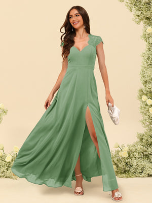 A-Line/Princess V-Neck Floor-Length Bridesmaid Dresses With Split Side