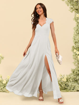 A-Line/Princess V-Neck Floor-Length Bridesmaid Dresses With Split Side