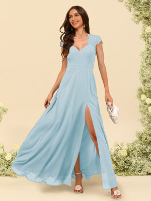 A-Line/Princess V-Neck Floor-Length Bridesmaid Dresses With Split Side