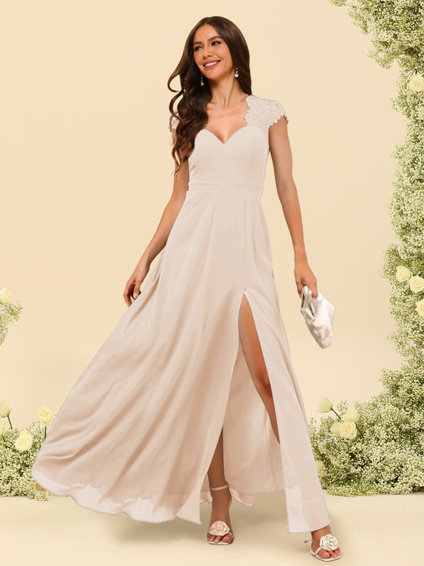 A-Line/Princess V-Neck Floor-Length Bridesmaid Dresses With Split Side