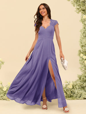 A-Line/Princess V-Neck Floor-Length Bridesmaid Dresses With Split Side