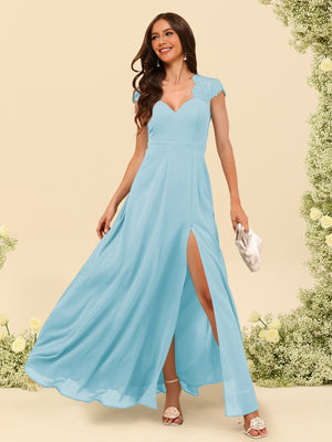 A-Line/Princess V-Neck Floor-Length Bridesmaid Dresses With Split Side