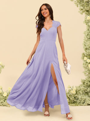 A-Line/Princess V-Neck Floor-Length Bridesmaid Dresses With Split Side
