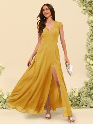A-Line/Princess V-Neck Floor-Length Bridesmaid Dresses With Split Side