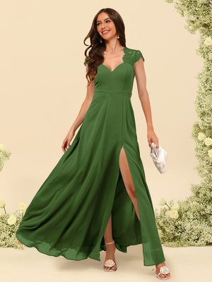 A-Line/Princess V-Neck Floor-Length Bridesmaid Dresses With Split Side