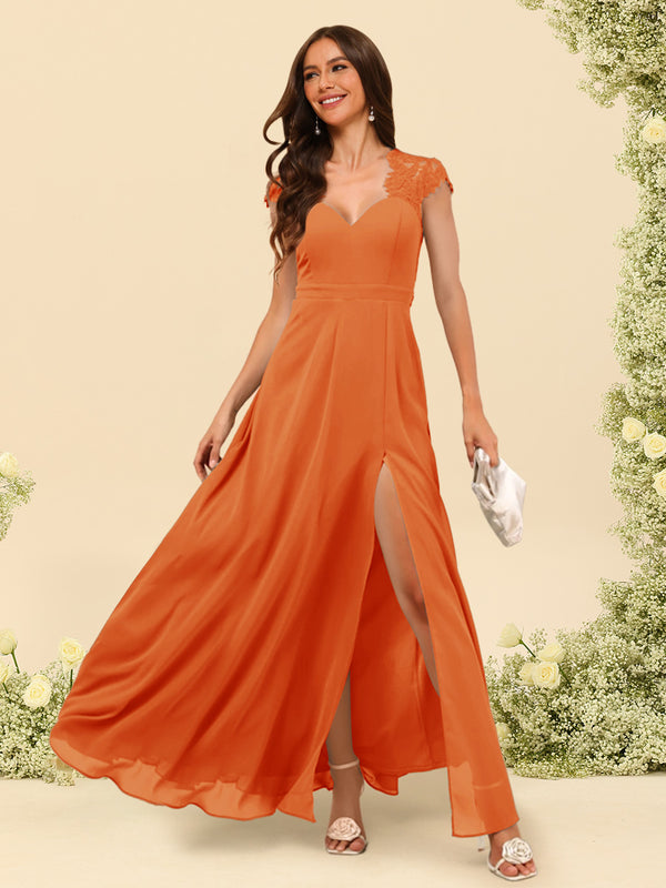 A-Line/Princess V-Neck Floor-Length Bridesmaid Dresses With Split Side
