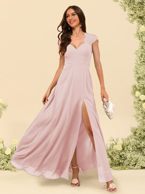 A-Line/Princess V-Neck Floor-Length Bridesmaid Dresses With Split Side