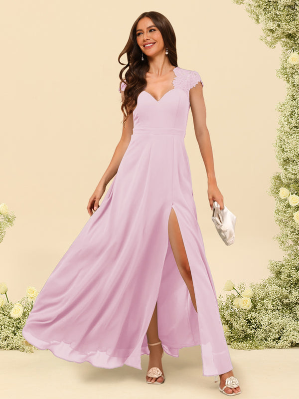 A-Line/Princess V-Neck Floor-Length Bridesmaid Dresses With Split Side
