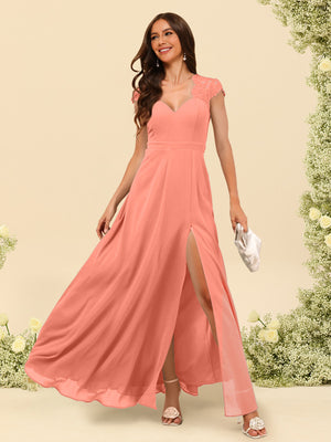 A-Line/Princess V-Neck Floor-Length Bridesmaid Dresses With Split Side