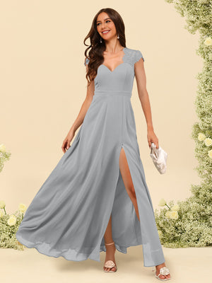 A-Line/Princess V-Neck Floor-Length Bridesmaid Dresses With Split Side