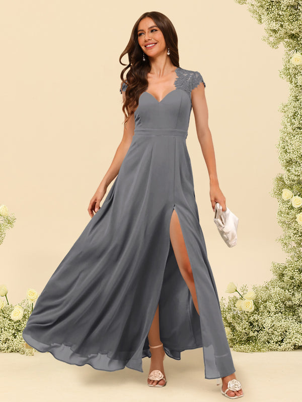 A-Line/Princess V-Neck Floor-Length Bridesmaid Dresses With Split Side
