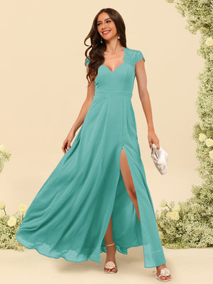 A-Line/Princess V-Neck Floor-Length Bridesmaid Dresses With Split Side