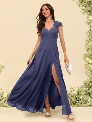 A-Line/Princess V-Neck Floor-Length Bridesmaid Dresses With Split Side