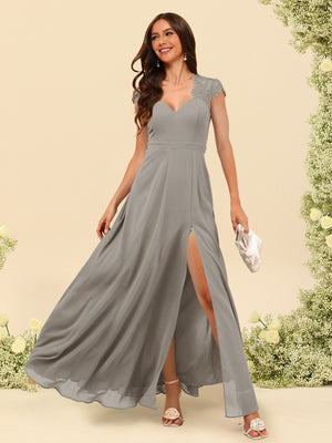 A-Line/Princess V-Neck Floor-Length Bridesmaid Dresses With Split Side
