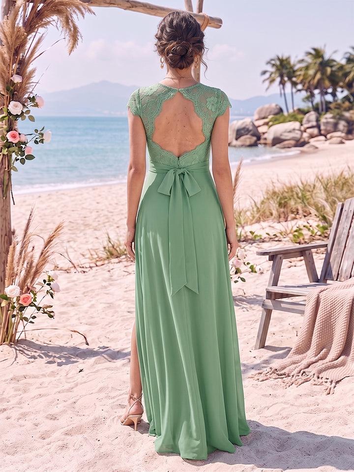 A-Line/Princess V-Neck Sleeveless Floor-Length Bridesmaid Dresses With Split Side