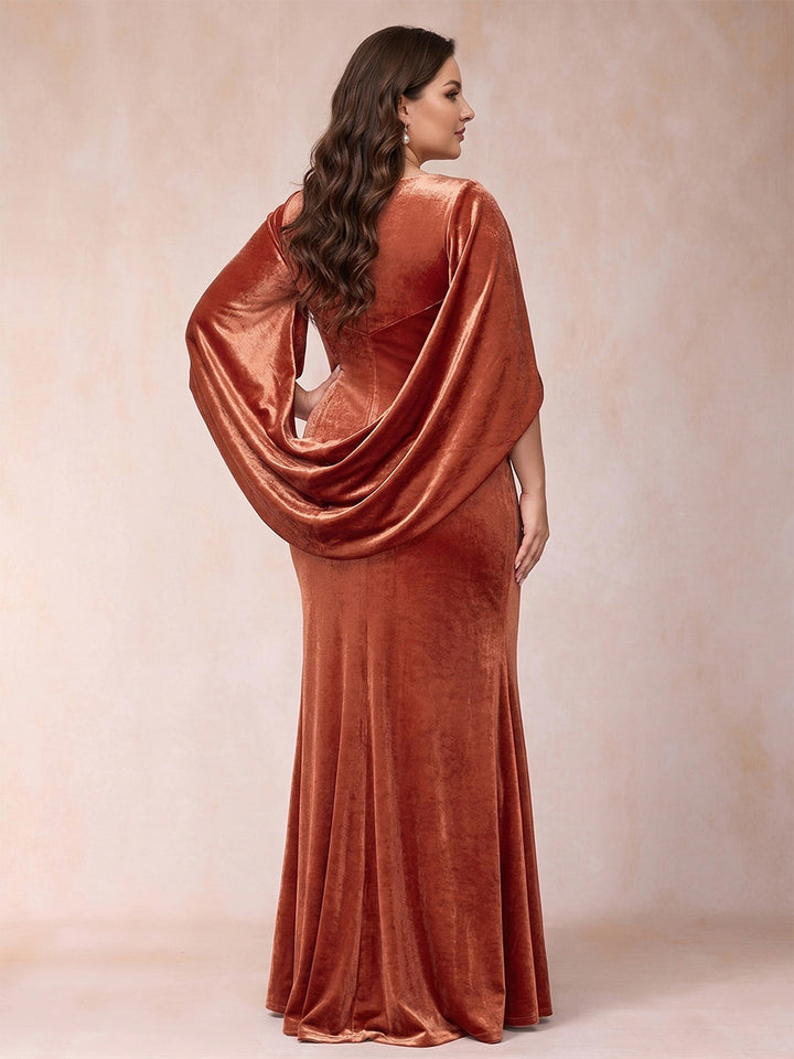 Trumpet/Mermaid V-Neck Half Sleeves Floor-Length Plus Size Mother of the Bride Dresses