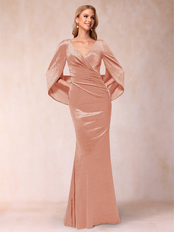 Trumpet/Mermaid V-Neck Half Sleeves Floor-Length Evening Dresses