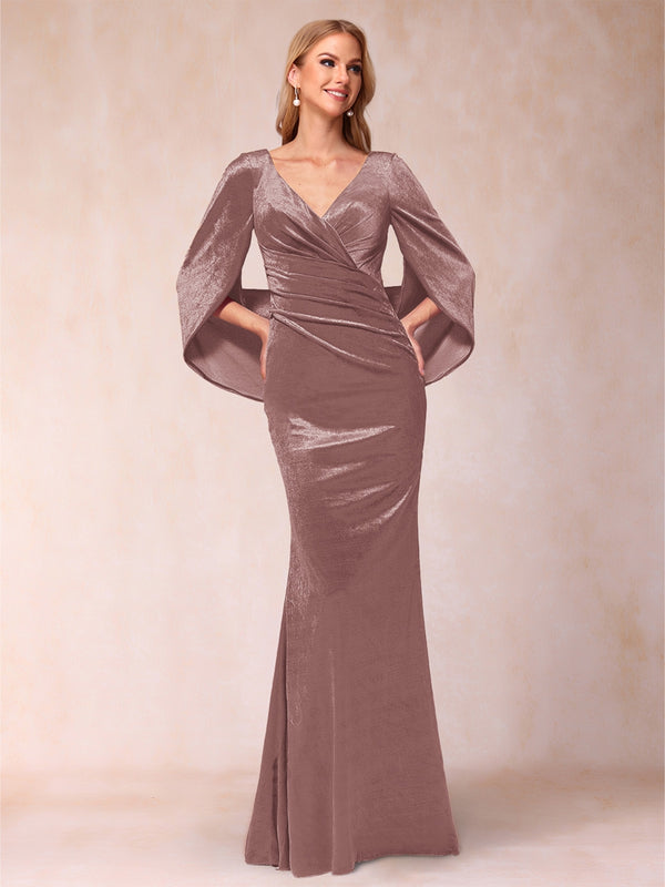 Trumpet/Mermaid V-Neck Half Sleeves Floor-Length Evening Dresses