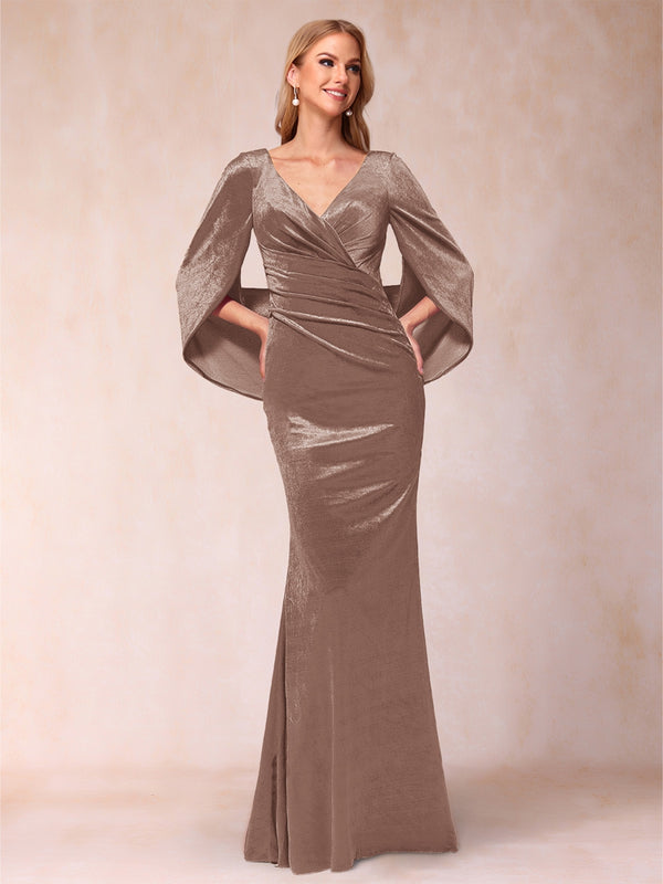 Trumpet/Mermaid V-Neck Half Sleeves Floor-Length Evening Dresses