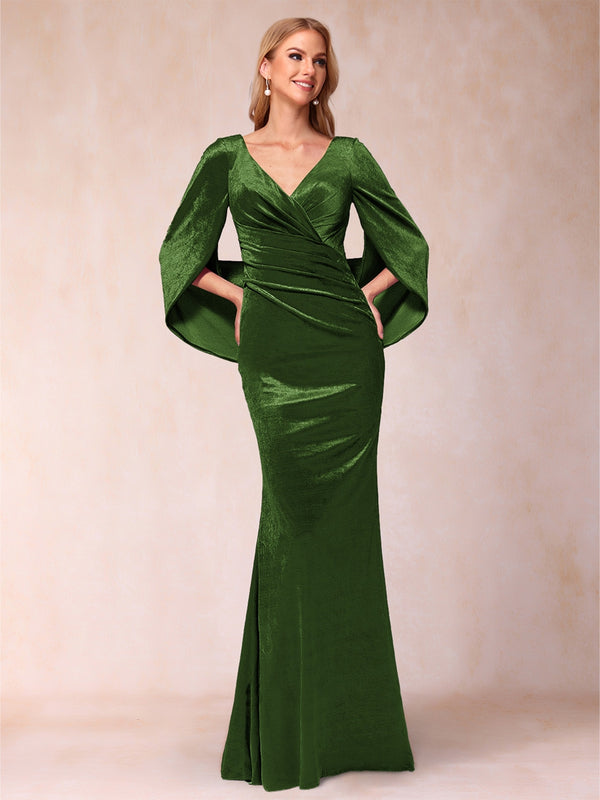 Trumpet/Mermaid V-Neck Half Sleeves Floor-Length Evening Dresses