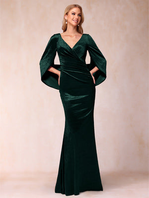 Trumpet/Mermaid V-Neck Half Sleeves Floor-Length Evening Dresses