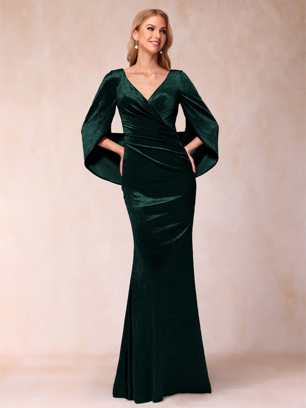 Trumpet/Mermaid V-Neck Half Sleeves Floor-Length Evening Dresses