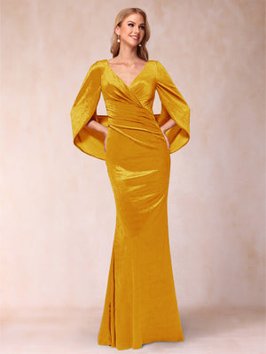 Trumpet/Mermaid V-Neck Half Sleeves Floor-Length Evening Dresses