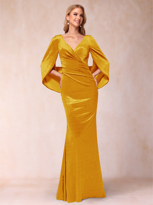 Trumpet/Mermaid V-Neck Half Sleeves Floor-Length Evening Dresses