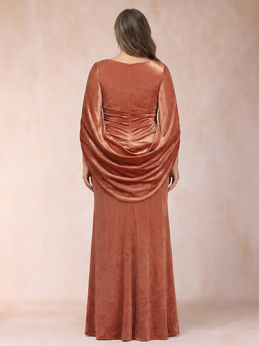 Trumpet/Mermaid V-Neck Half Sleeves Floor-Length Christmas Dresses