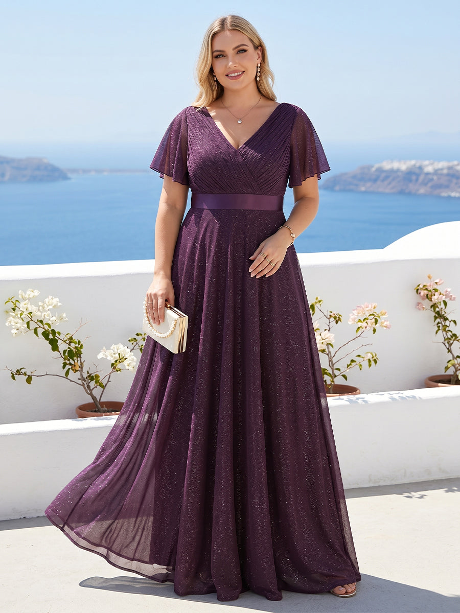 plus size purple bridesmaid dresses Whimsical Square Short Sleeves Slit Chiffon Dress 26W) and in custom size(for free) Purple Bridesmaid Plus Size Lilac