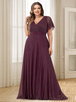 purple plus size bridesmaid dress Women Plus Size Elegant V-neck Ruffle Bridesmaid Dresses Mother of Bri DolphinBanana