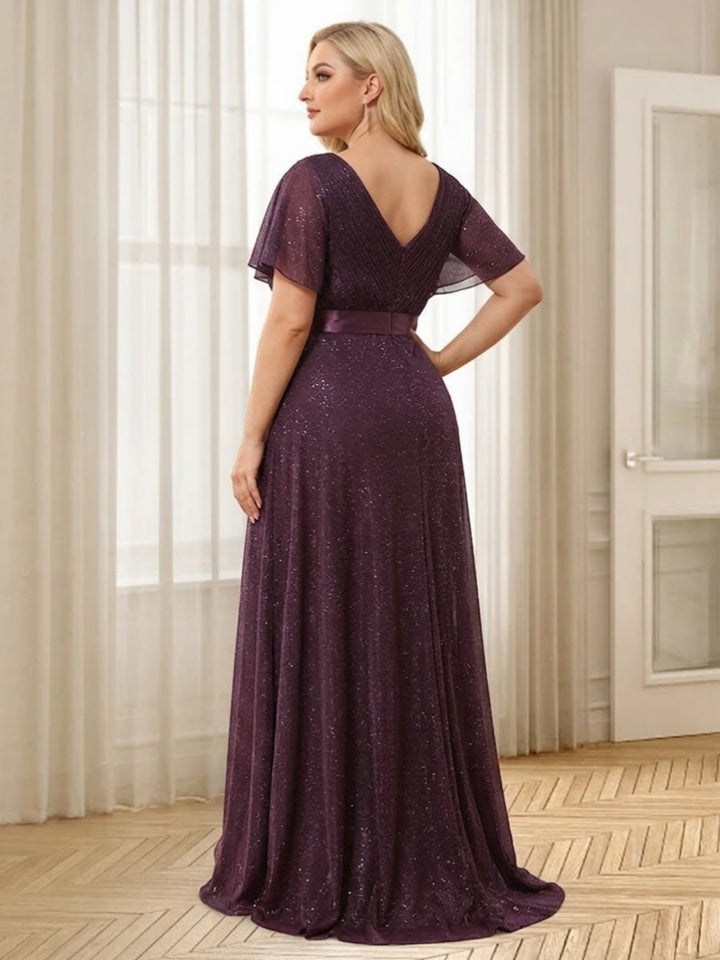 A-Line/Princess V-Neck Floor-Length Ruffles Plus Size Bridesmaid Dresses