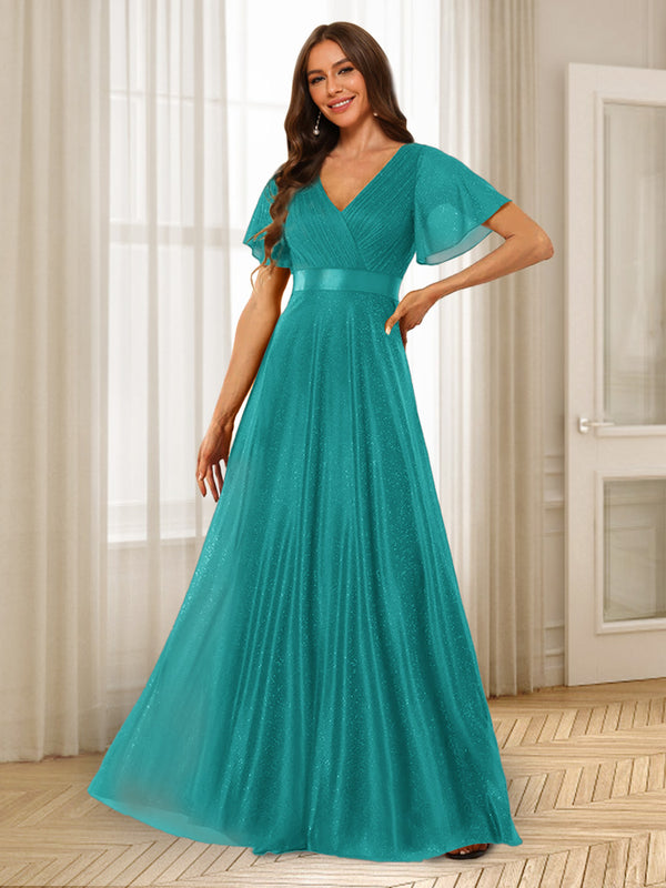 A-Line/Princess V-Neck Floor-Length Ruffles Bridesmaid Dresses