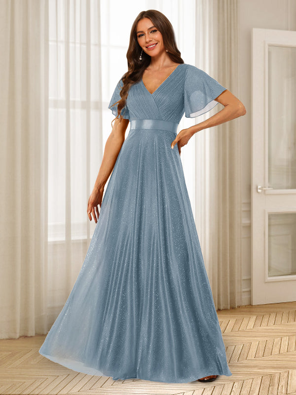 A-Line/Princess V-Neck Floor-Length Ruffles Bridesmaid Dresses