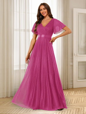 A-Line/Princess V-Neck Floor-Length Ruffles Bridesmaid Dresses