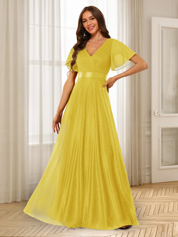 A-Line/Princess V-Neck Floor-Length Ruffles Bridesmaid Dresses