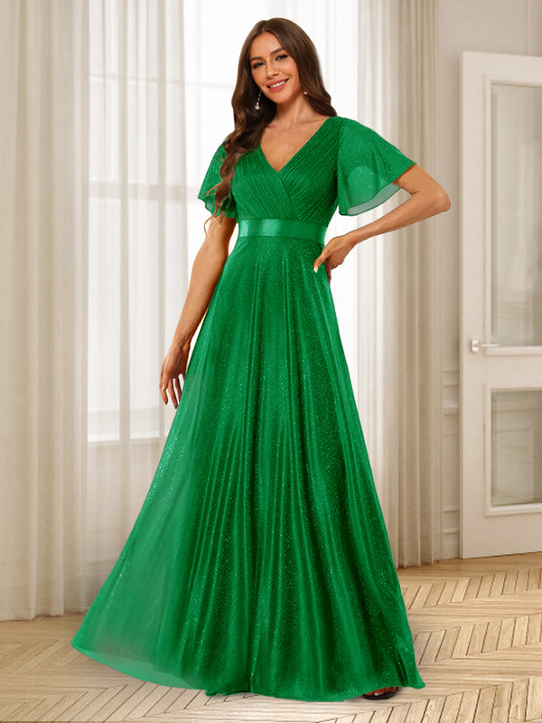 A-Line/Princess V-Neck Floor-Length Ruffles Bridesmaid Dresses