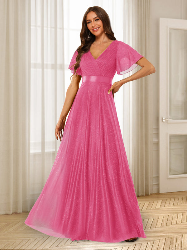 A-Line/Princess V-Neck Floor-Length Ruffles Bridesmaid Dresses