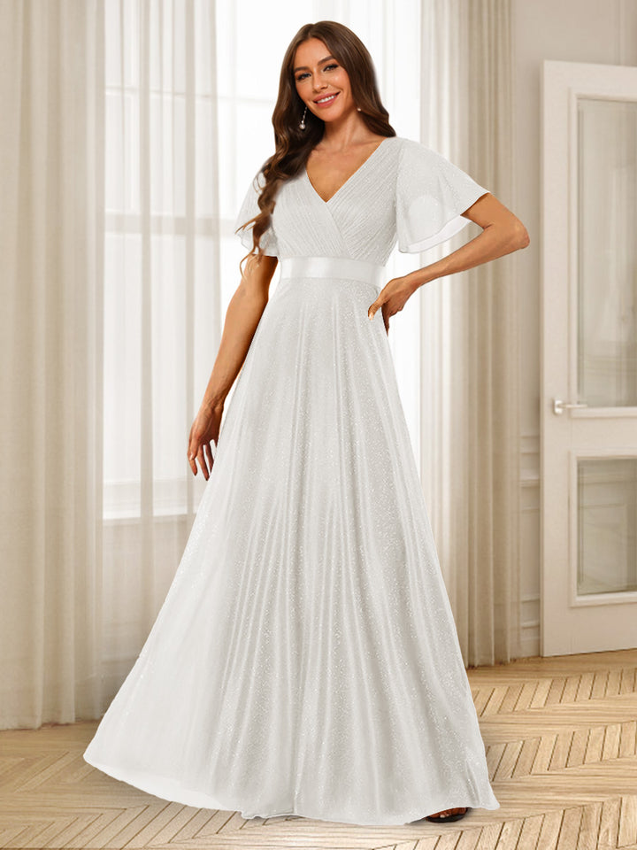 A-Line/Princess V-Neck Floor-Length Ruffles Bridesmaid Dresses