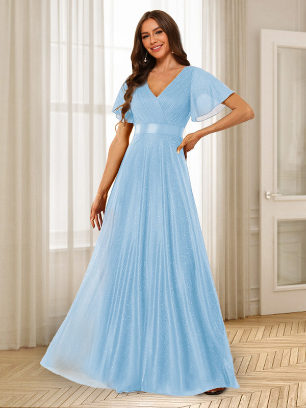 A-Line/Princess V-Neck Floor-Length Ruffles Bridesmaid Dresses