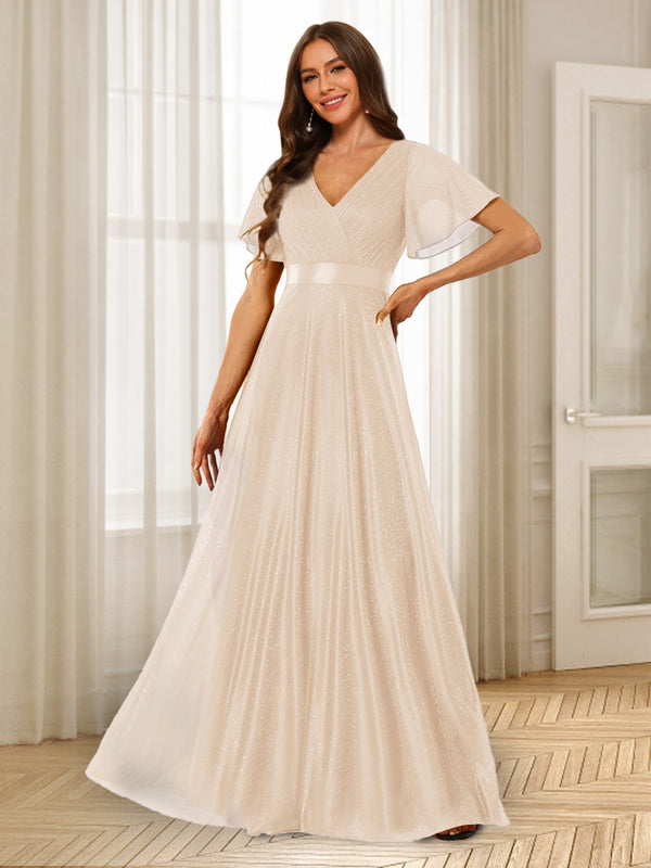A-Line/Princess V-Neck Floor-Length Ruffles Bridesmaid Dresses