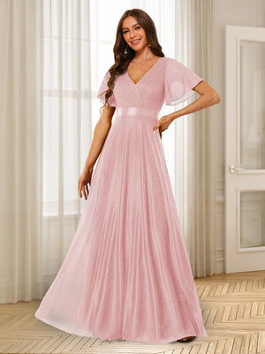 A-Line/Princess V-Neck Floor-Length Ruffles Bridesmaid Dresses