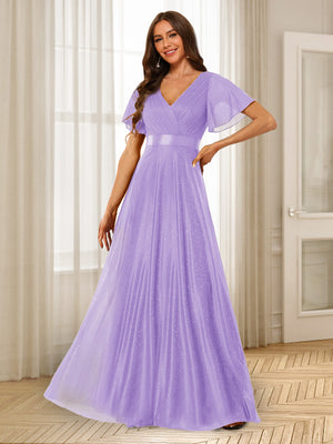 A-Line/Princess V-Neck Floor-Length Ruffles Bridesmaid Dresses