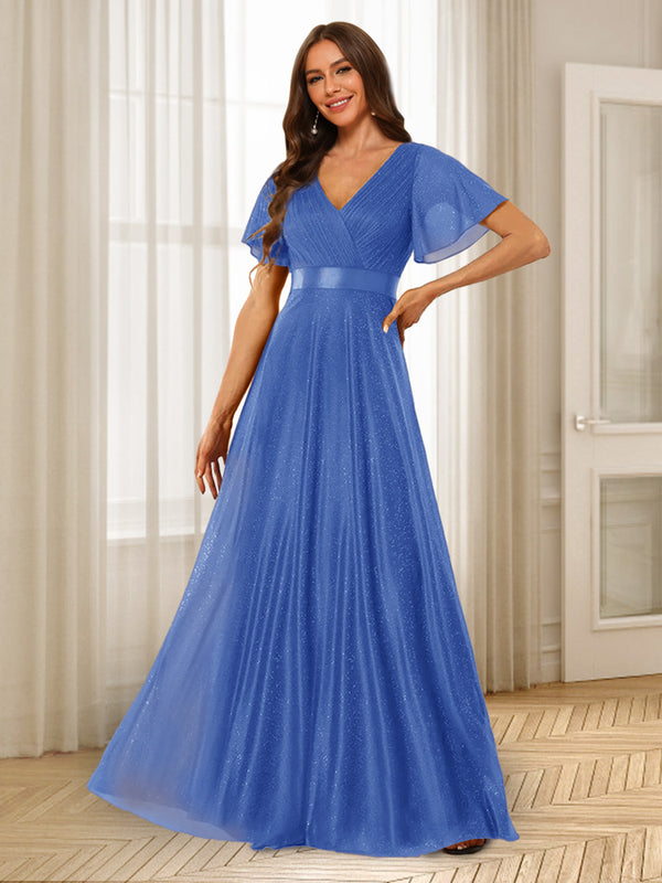 A-Line/Princess V-Neck Floor-Length Ruffles Bridesmaid Dresses