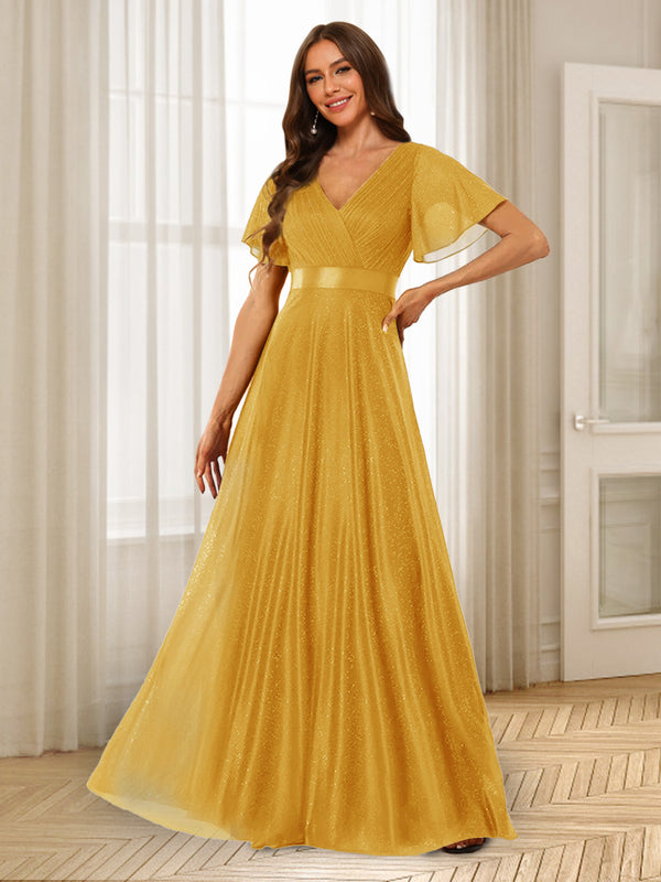 A-Line/Princess V-Neck Floor-Length Ruffles Bridesmaid Dresses
