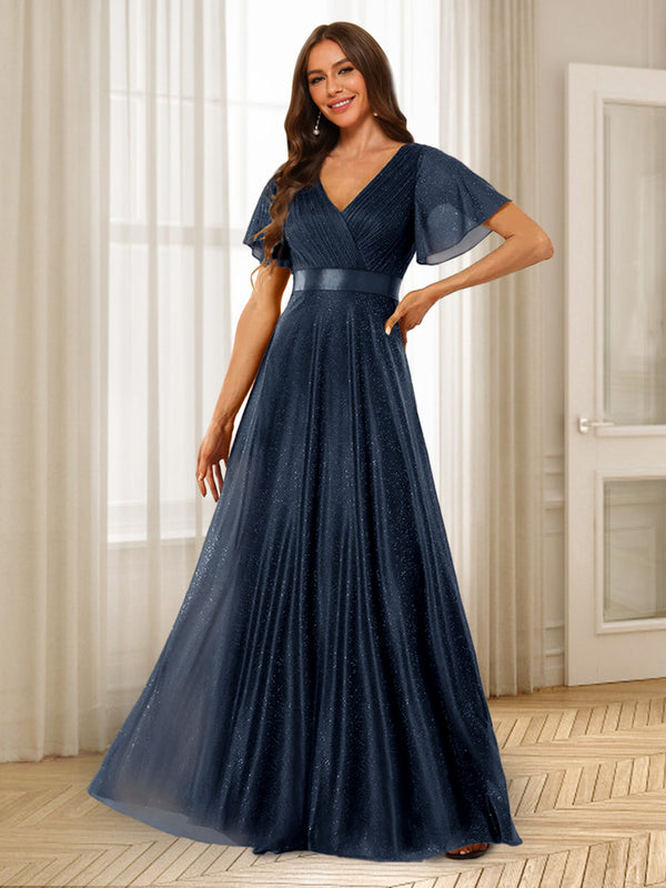 A-Line/Princess V-Neck Floor-Length Ruffles Bridesmaid Dresses