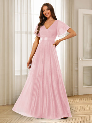 A-Line/Princess V-Neck Floor-Length Ruffles Bridesmaid Dresses